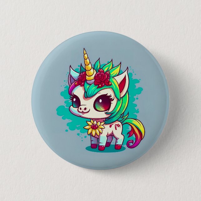 Cute Colourful Magical Creature Unicorn Artwork | 6 Cm Round Badge (Front)