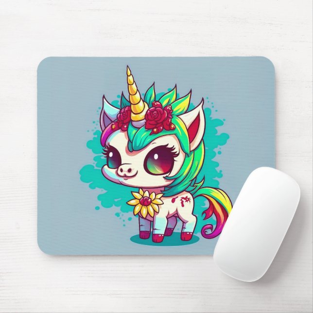 Cute Colourful Magical Creature Unicorn Artwork | Mouse Pad (With Mouse)