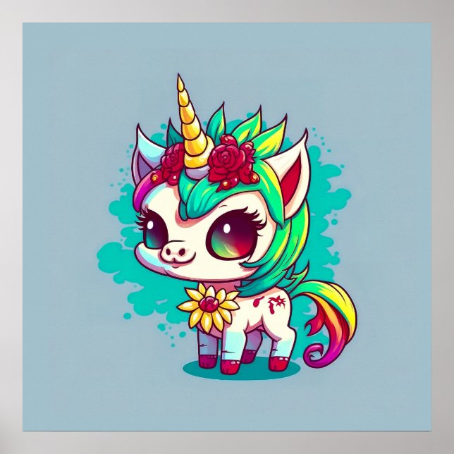 Cute Colourful Magical Creature Unicorn Artwork | Poster (Front)