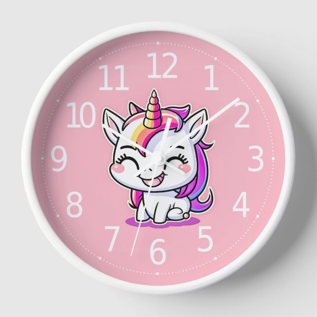 Cute Colourful Magical Happy Unicorn Artwork | Clock (Front)