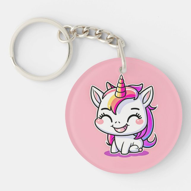 Cute Colourful Magical Happy Unicorn Artwork | Key Ring (Front)
