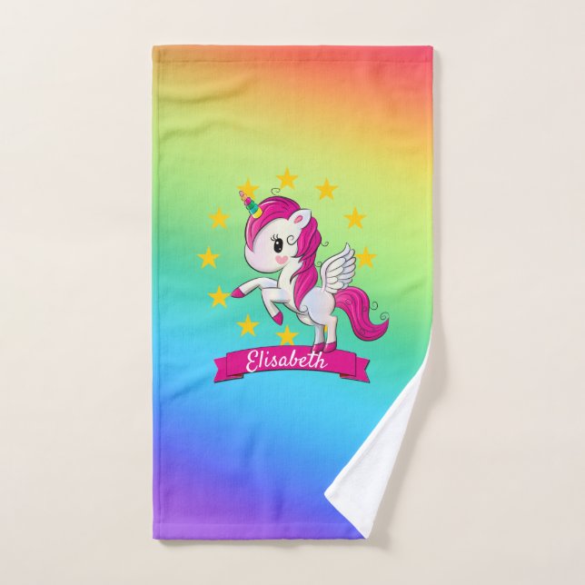 Cute Colourful Magical Unicorn Rainbow Kids Name Bath Towel Set (Hand Towel)
