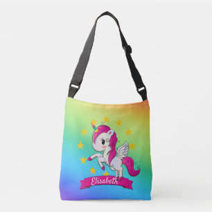 Cute Colourful Magical Unicorn Rainbow Kids Name Crossbody Bag