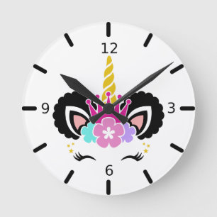 Cute Colourful Magical Unicorn Round Clock