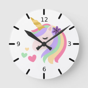 Cute Colourful Magical Unicorn Round Clock