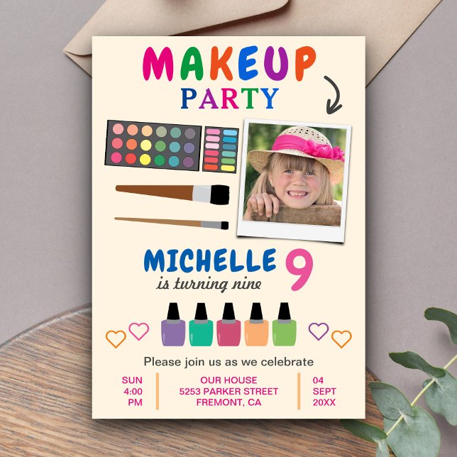 Cute Colourful Makeup Party Girls Birthday Invite (Creator Uploaded)