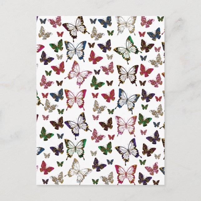 Cute Colourful Marble Butterfly Spring Pattern Postcard (Front)