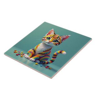 Cute Colourful Margay Candy Cat Tile