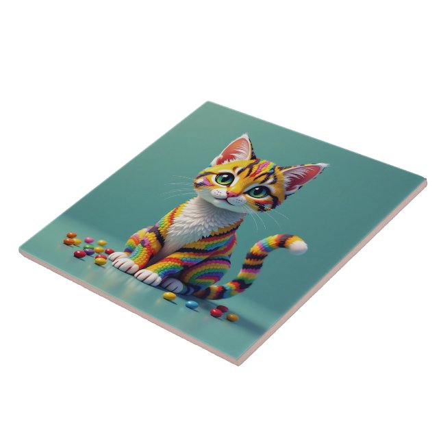 Cute Colourful Margay Candy Cat Tile (Side)