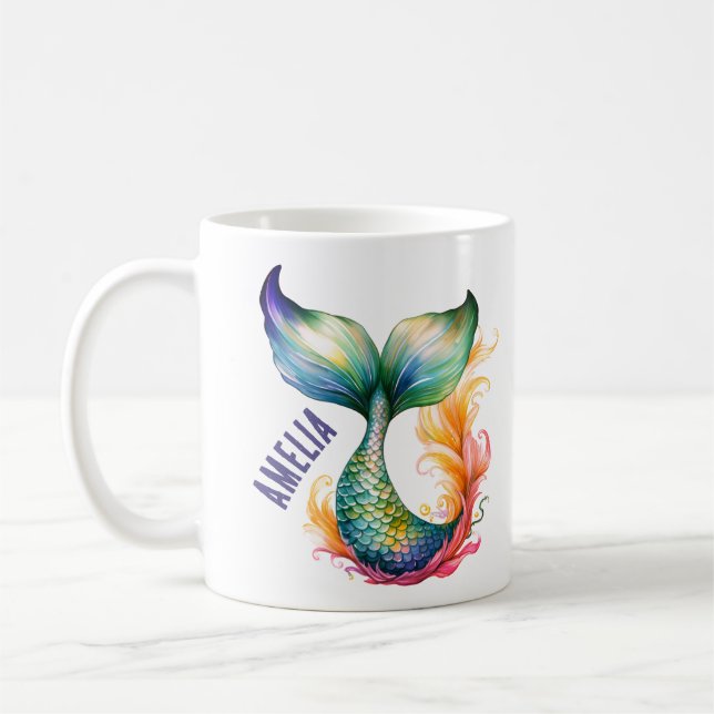 Cute Colourful Mermaid Ocean Girl Name  Coffee Mug (Left)