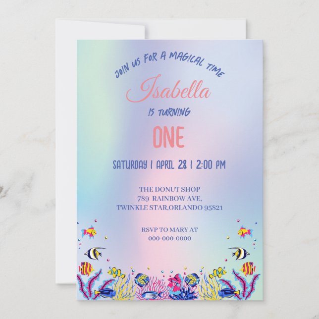 Cute Colourful mermaid Rainbow Birthday party kids Invitation (Front)