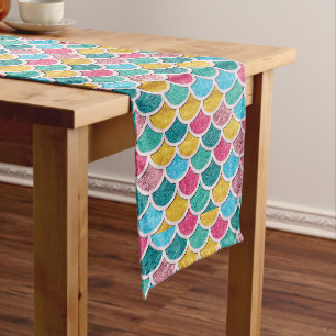 Cute Colourful Mermaid Scales Long Table Runner