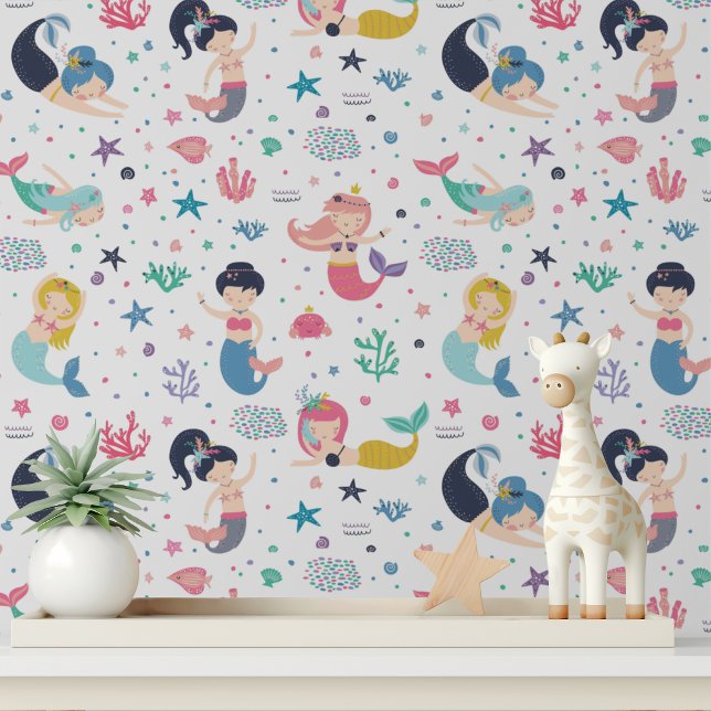 Cute Colourful Mermaids Modern Girls Kids Pattern Wallpaper (Creator Uploaded)