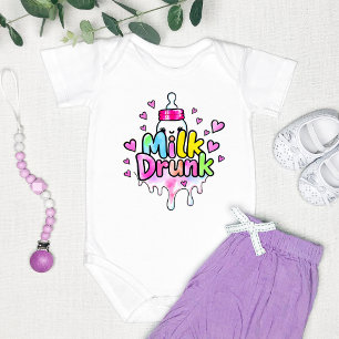 Cute Colourful "Milk Drunk" Funny  Baby Bodysuit