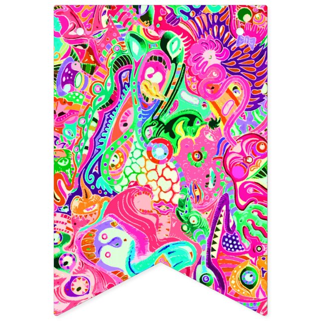 Cute colourful mixed abstract monsters kitchen tow bunting  (First Flag)