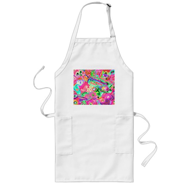 Cute colourful mixed abstract monsters long apron (Front)
