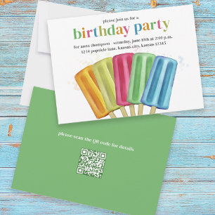 Cute Colourful Modern Birthday Popsicles QR Code Invitation