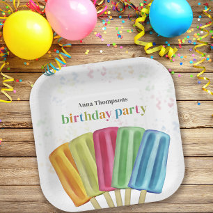 Cute Colourful Modern Birthday Popsicles Summer Paper Plate