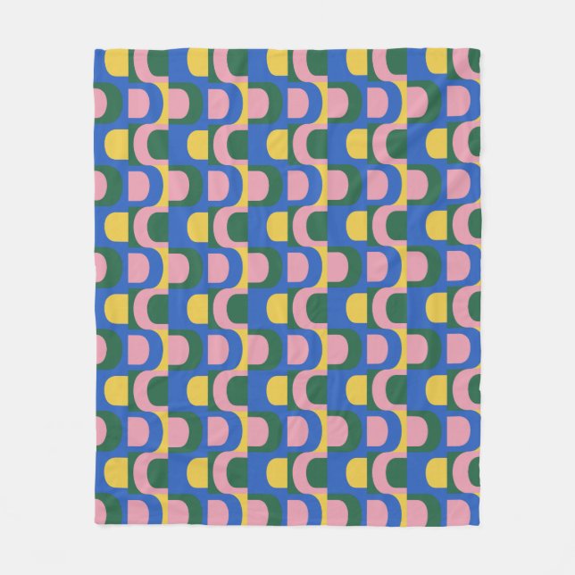 Cute Colourful Modern Geometric Shapes in Blue Fleece Blanket (Front)