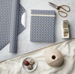 Cute Colourful Modern Geometric Shapes in Blue Wrapping Paper
