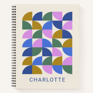 Cute Colourful Modern Geometric Shapes Personalise Notebook