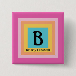 Cute & Colourful Monogram Letter Name Girly Fun 15 Cm Square Badge