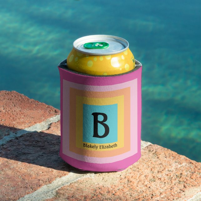 Cute & Colourful Monogram Letter Name Girly Fun Can Cooler (In Situ Pool)