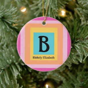 Cute & Colourful Monogram Letter Name Girly Fun Ceramic Tree Decoration
