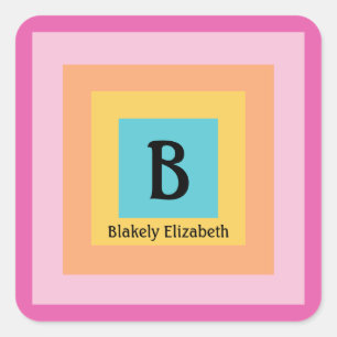 Cute & Colourful Monogram Letter Name Girly Fun Square Sticker