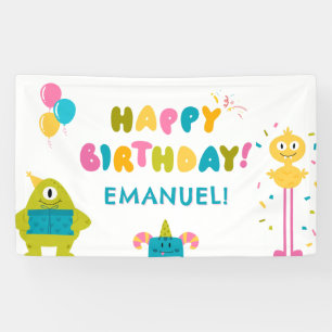 Cute colourful monster happy birthday banner