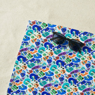 Cute colourful monsters face patterns beach towel