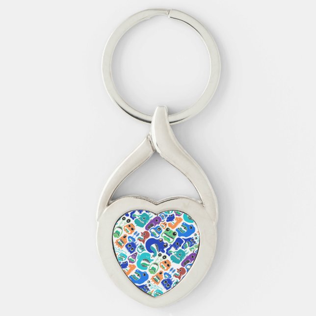 Cute colourful monsters face patterns key ring (Front)