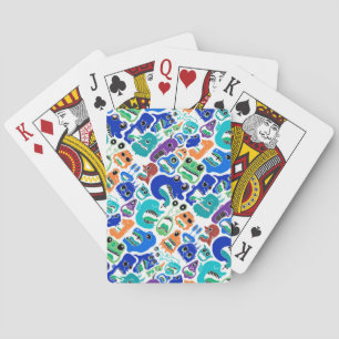 Cute colourful monsters face patterns playing cards