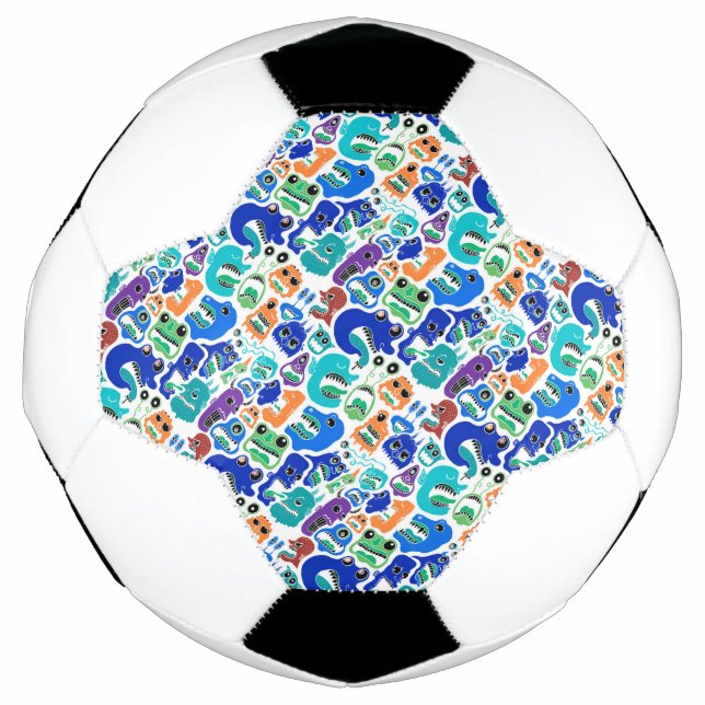 Cute colourful monsters face patterns soccer ball (Front)
