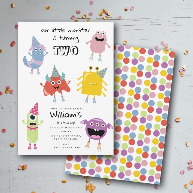 Cute Colourful Monsters Funny Kids Birthday Party Invitation (Cute Colorful Monsters Funny Kids Birthday Party Invitation)