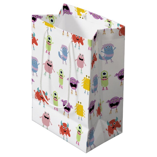 Cute Colourful Monsters Funny Kids Children Patter Medium Gift Bag (Front Angled)