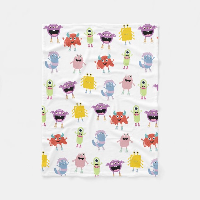 Cute Colourful Monsters Funny Kids Pattern Fleece Blanket (Front)