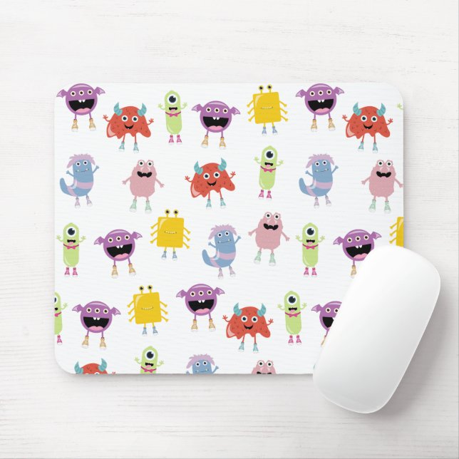 Cute Colourful Monsters Funny Kids Pattern Mouse Pad (With Mouse)