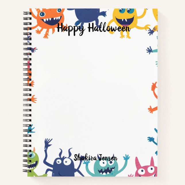 Cute Colourful Monsters Happy Halloween Notebook (Front)