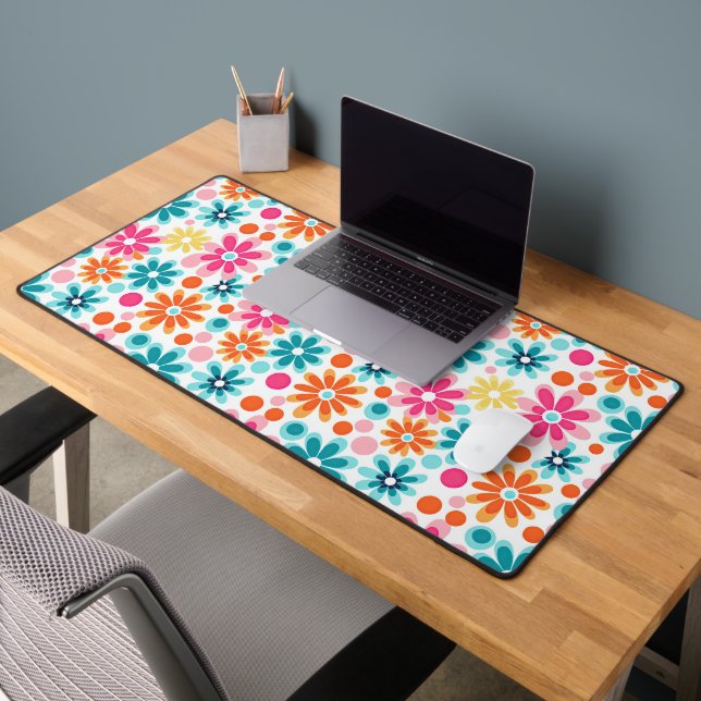 Cute colourful mood flowers groovy pattern desk mat (Office 2)