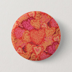 Cute colourful mosaic hearts background design 6 cm round badge