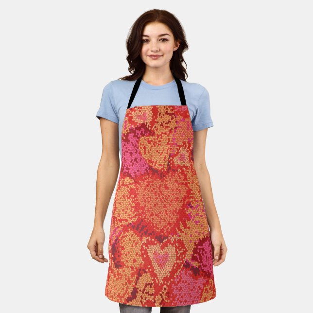 Cute colourful mosaic hearts background design apron (Worn)