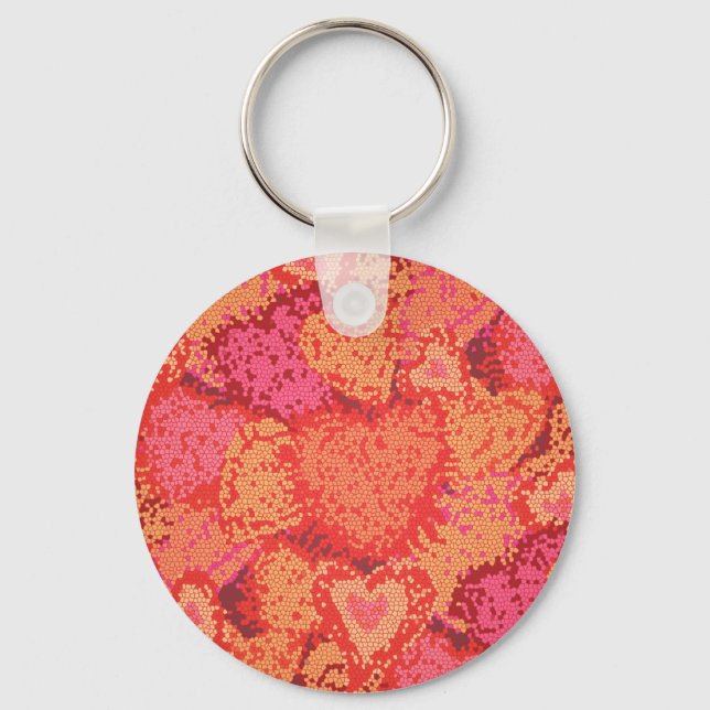 Cute colourful mosaic hearts background design key ring (Front)
