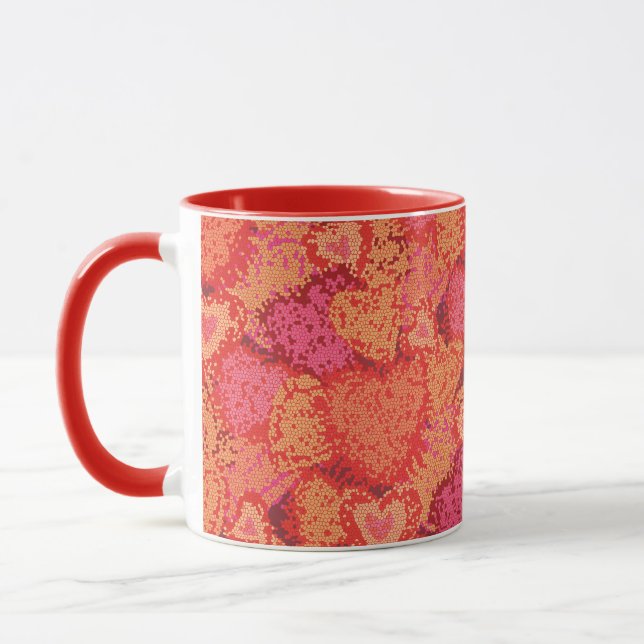 Cute colourful mosaic hearts background design mug (Left)