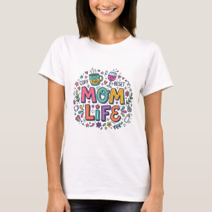 Cute Colourful Mum Life Doodle Coffee and Wine Gif T-Shirt