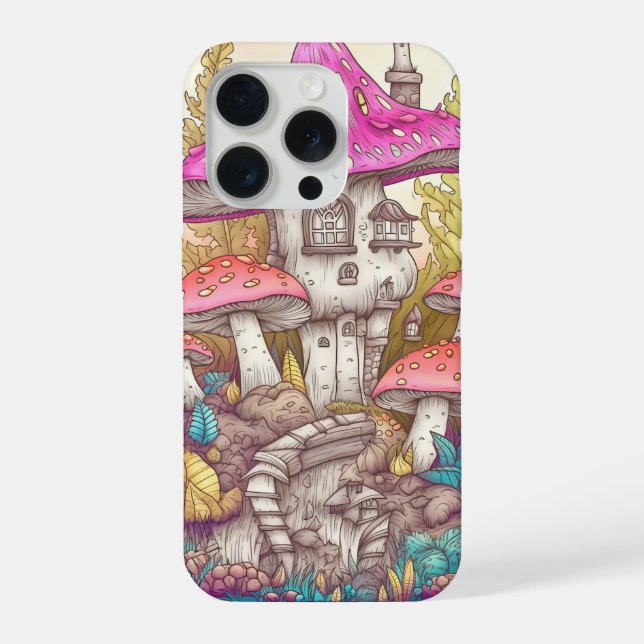 Cute Colourful Mushroom House Art iPhone Case (Back)