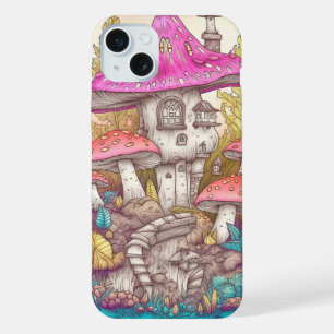 Cute Colourful Mushroom House Art iPhone 15 Plus Case