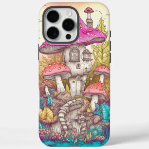 Cute Colourful Mushroom House Art iPhone 16 Pro Max Case