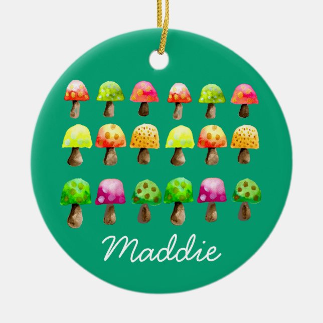 Cute colourful mushrooms ceramic ornament (Front)