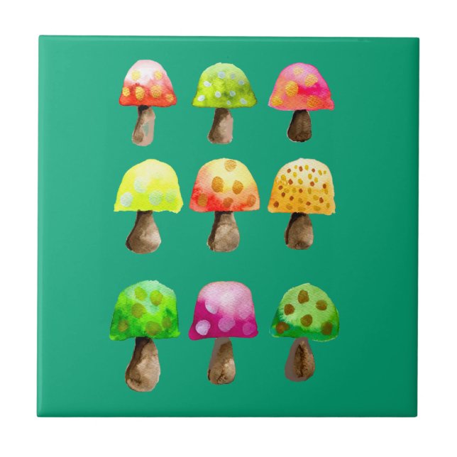 Cute colourful mushrooms ceramic tile (Front)